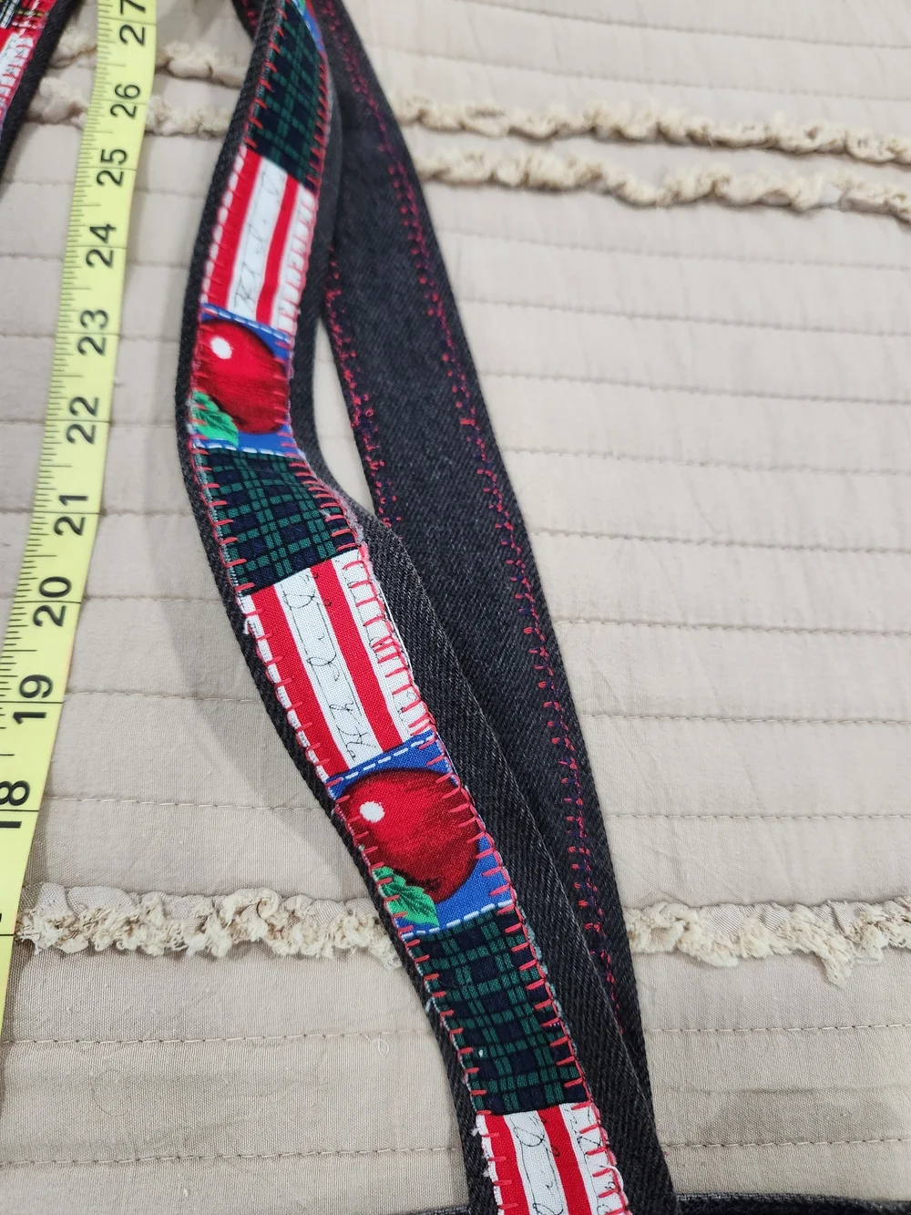 Black Denim Tote Bag with Red Apple Patch Details One Of A Kind